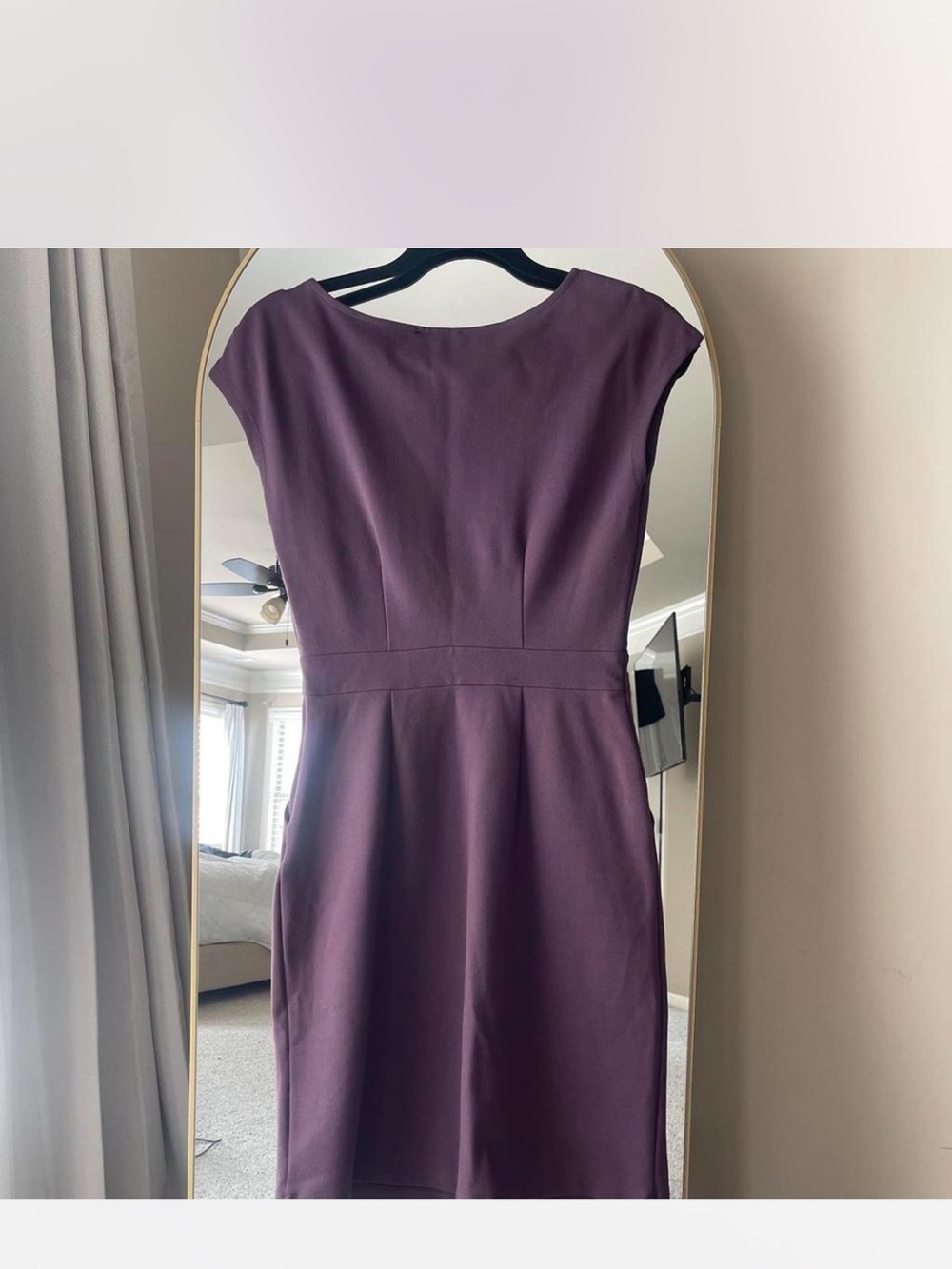 Quince Plum Cap-Sleeve Midi Sheath Dress